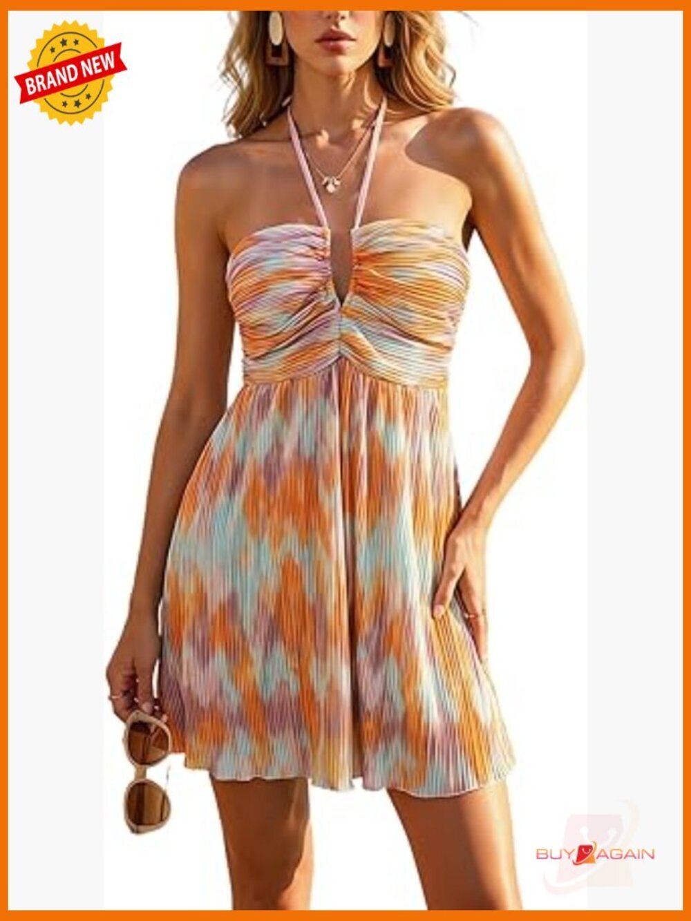 Tie Dye Cami Dress Halter Backless Sleeveless A Line Summer